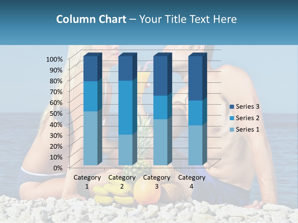 A Man And A Woman Sitting On The Beach With A Pineapple PowerPoint Template