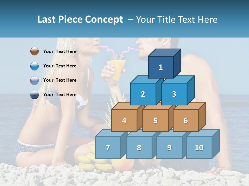 A Man And A Woman Sitting On The Beach With A Pineapple PowerPoint Template