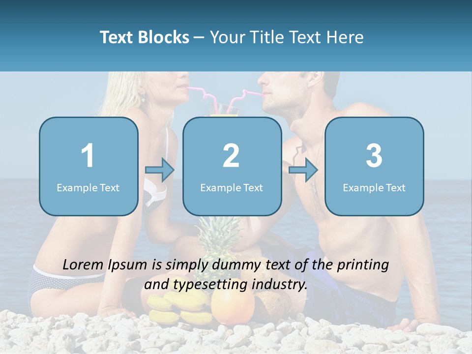 A Man And A Woman Sitting On The Beach With A Pineapple PowerPoint Template