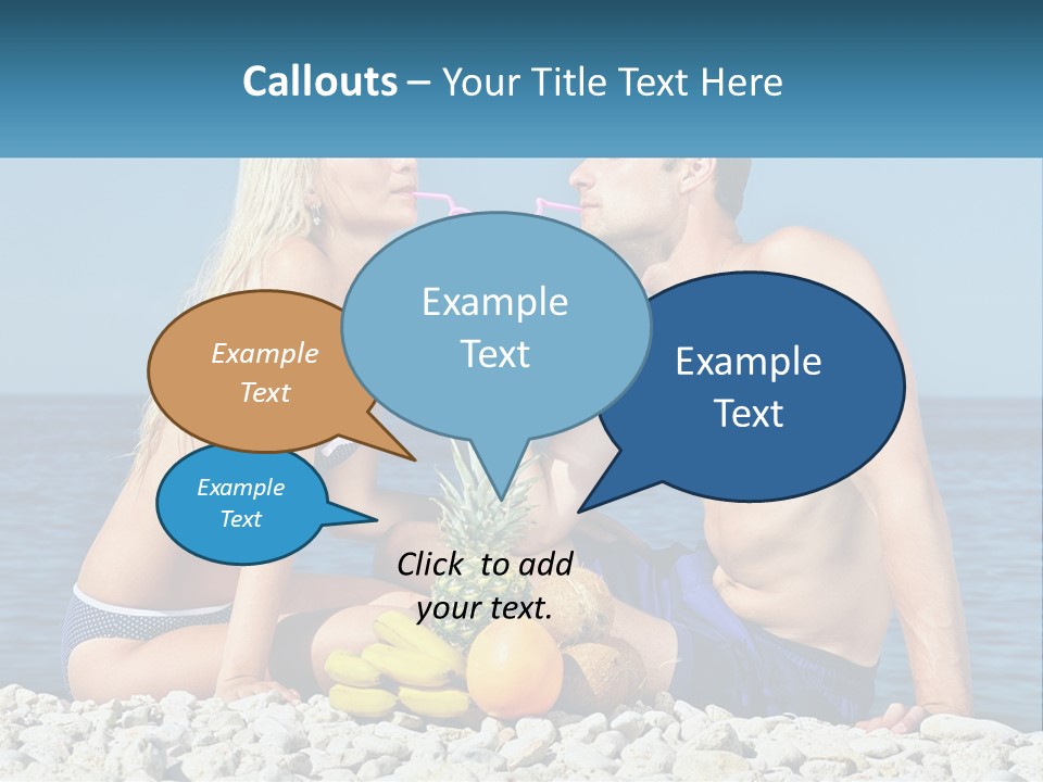 A Man And A Woman Sitting On The Beach With A Pineapple PowerPoint Template