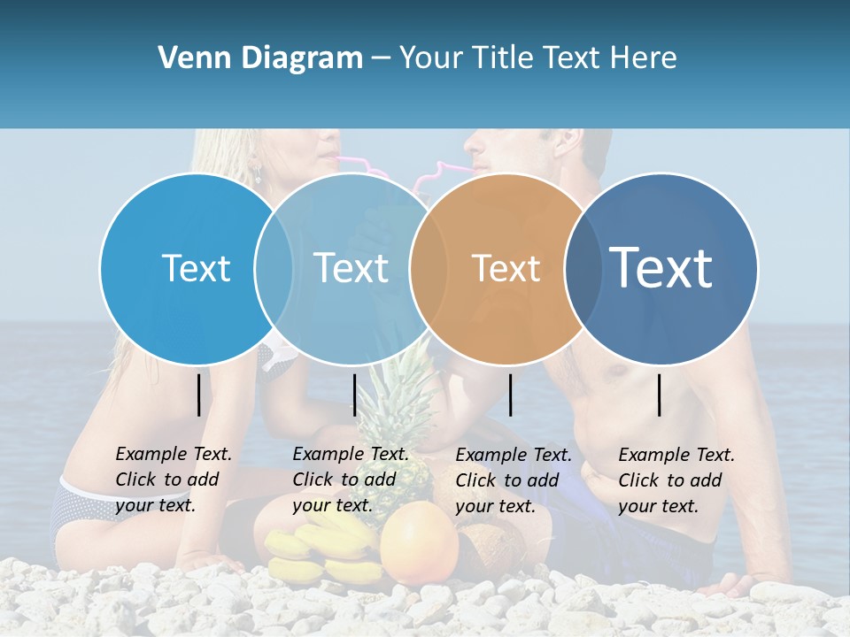 A Man And A Woman Sitting On The Beach With A Pineapple PowerPoint Template