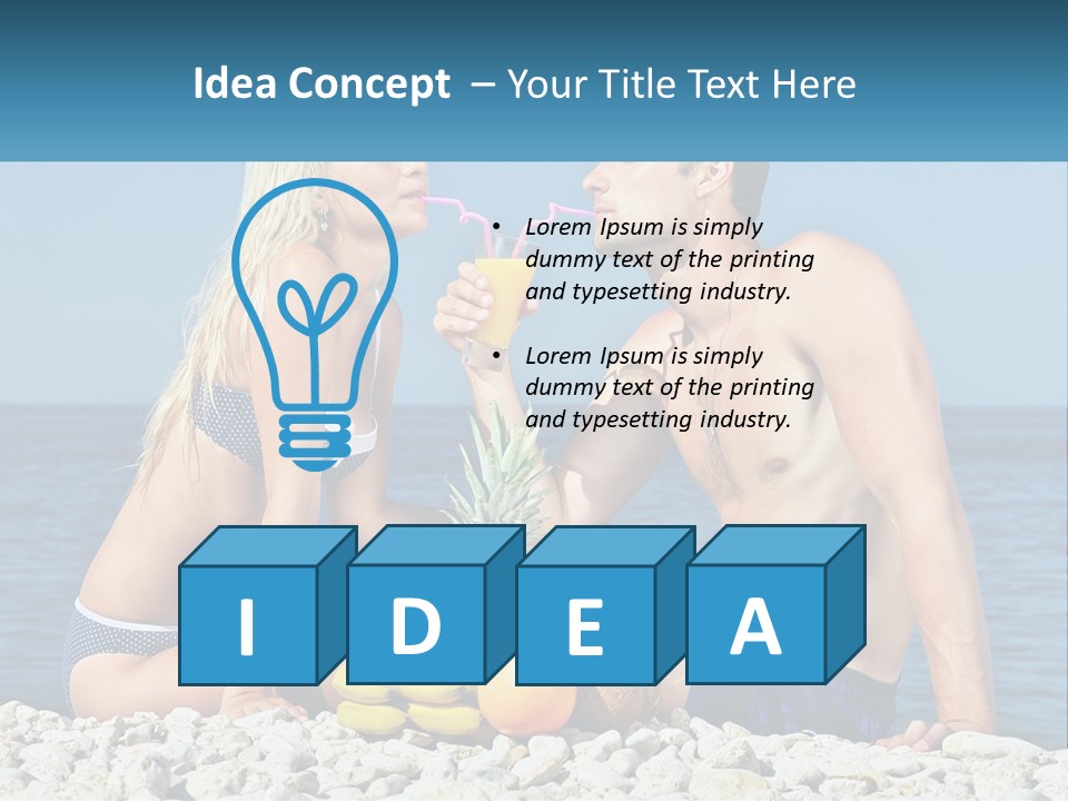 A Man And A Woman Sitting On The Beach With A Pineapple PowerPoint Template