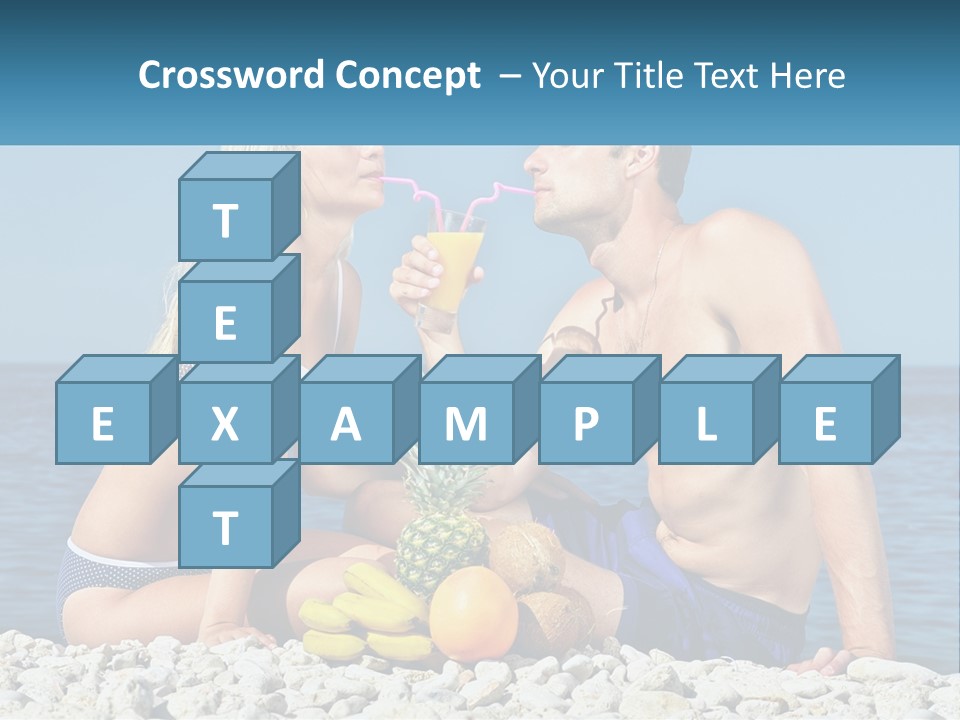 A Man And A Woman Sitting On The Beach With A Pineapple PowerPoint Template