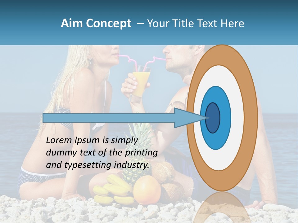 A Man And A Woman Sitting On The Beach With A Pineapple PowerPoint Template