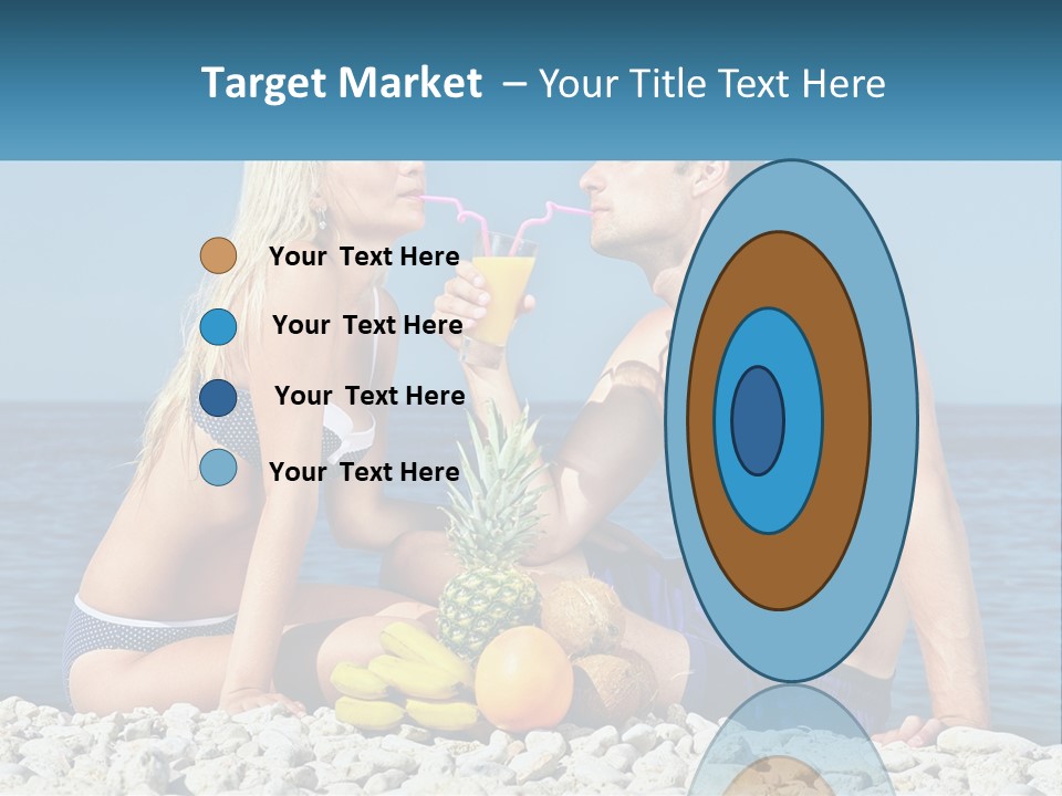 A Man And A Woman Sitting On The Beach With A Pineapple PowerPoint Template