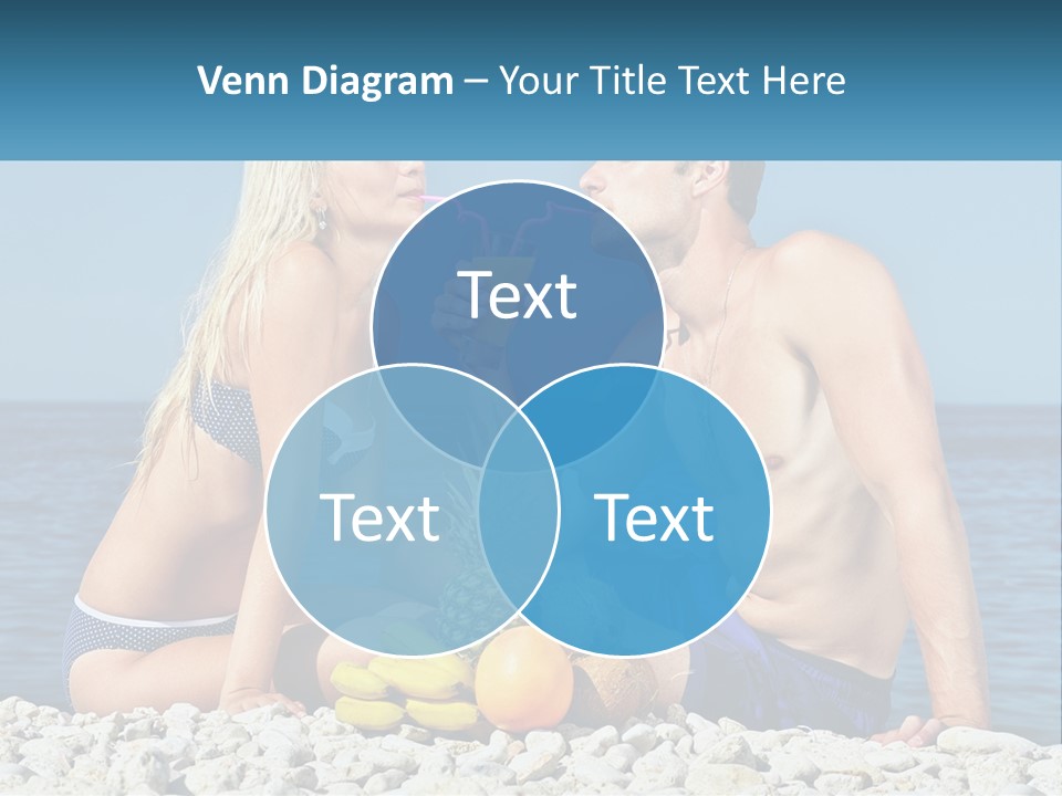 A Man And A Woman Sitting On The Beach With A Pineapple PowerPoint Template