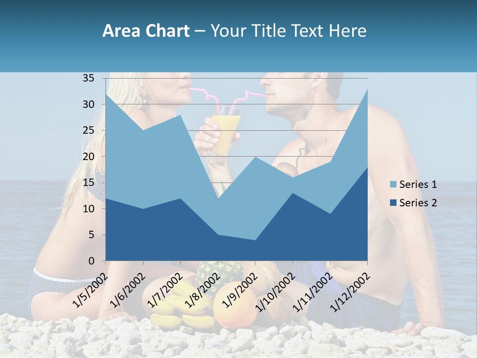 A Man And A Woman Sitting On The Beach With A Pineapple PowerPoint Template