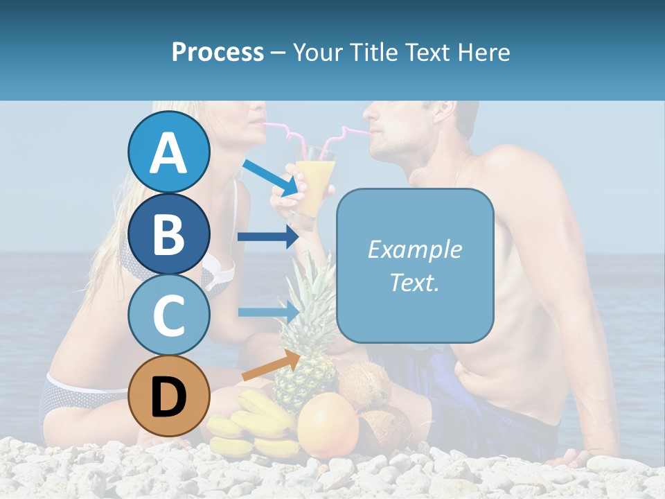 A Man And A Woman Sitting On The Beach With A Pineapple PowerPoint Template