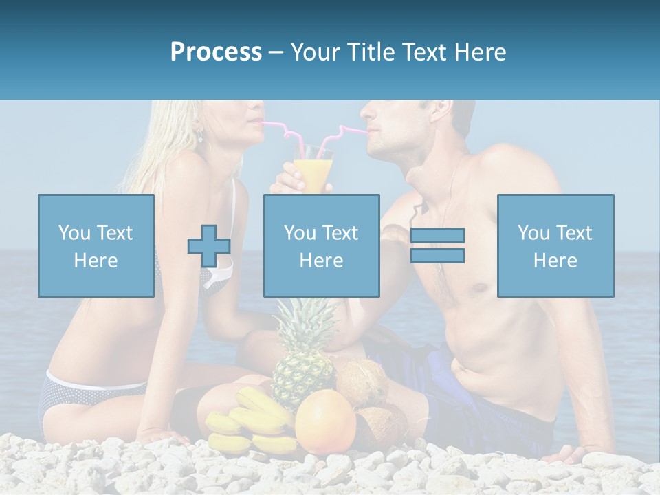 A Man And A Woman Sitting On The Beach With A Pineapple PowerPoint Template
