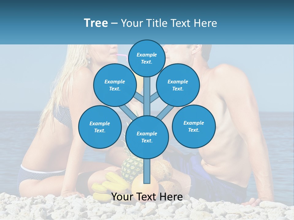 A Man And A Woman Sitting On The Beach With A Pineapple PowerPoint Template