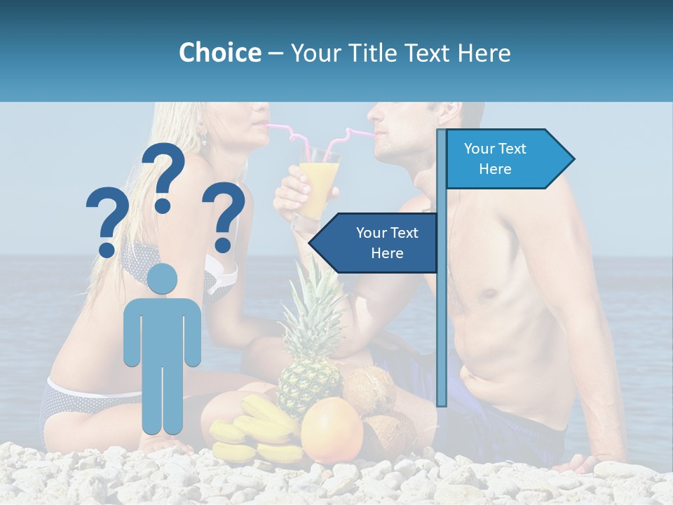 A Man And A Woman Sitting On The Beach With A Pineapple PowerPoint Template