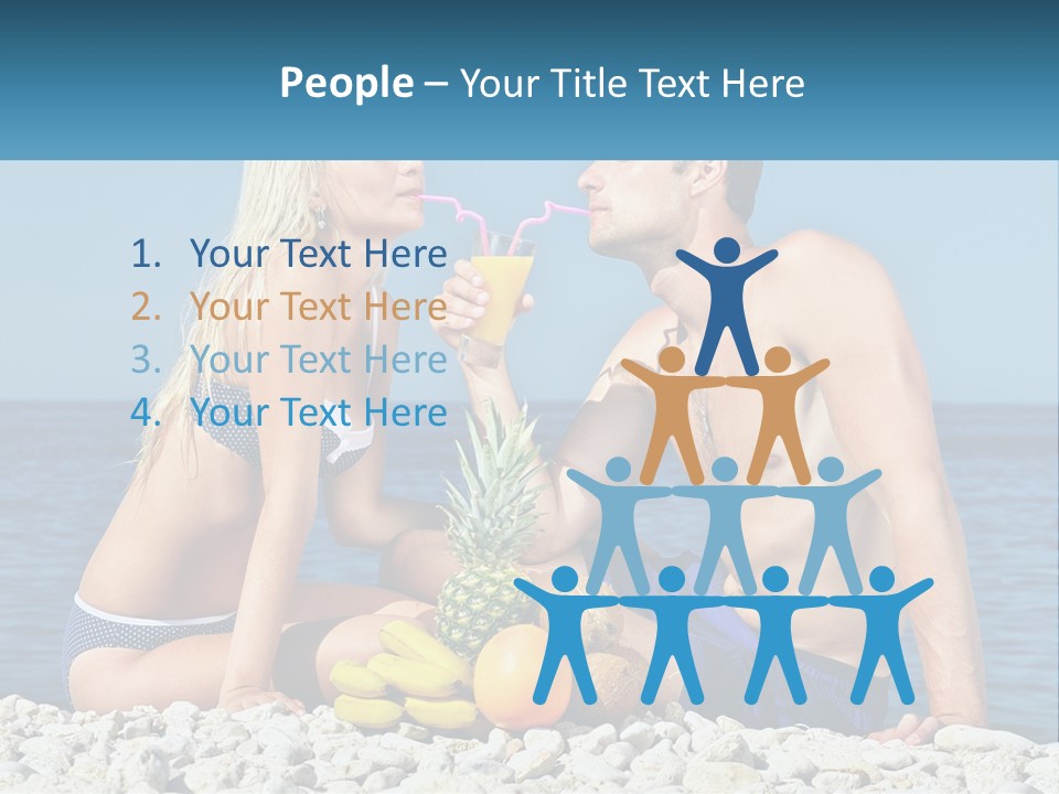 A Man And A Woman Sitting On The Beach With A Pineapple PowerPoint Template