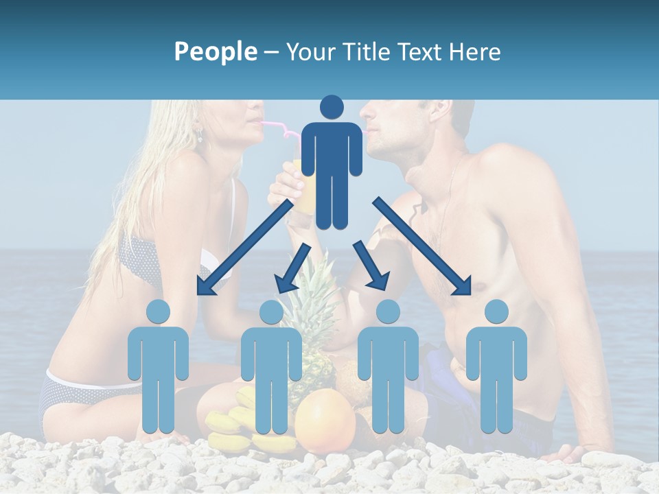 A Man And A Woman Sitting On The Beach With A Pineapple PowerPoint Template