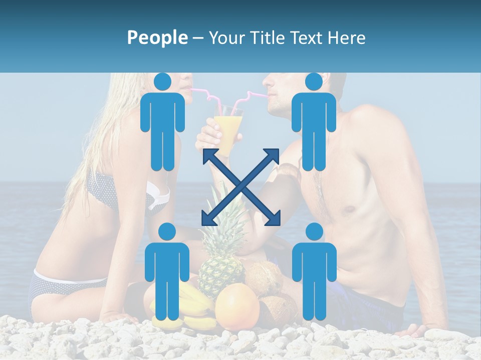 A Man And A Woman Sitting On The Beach With A Pineapple PowerPoint Template