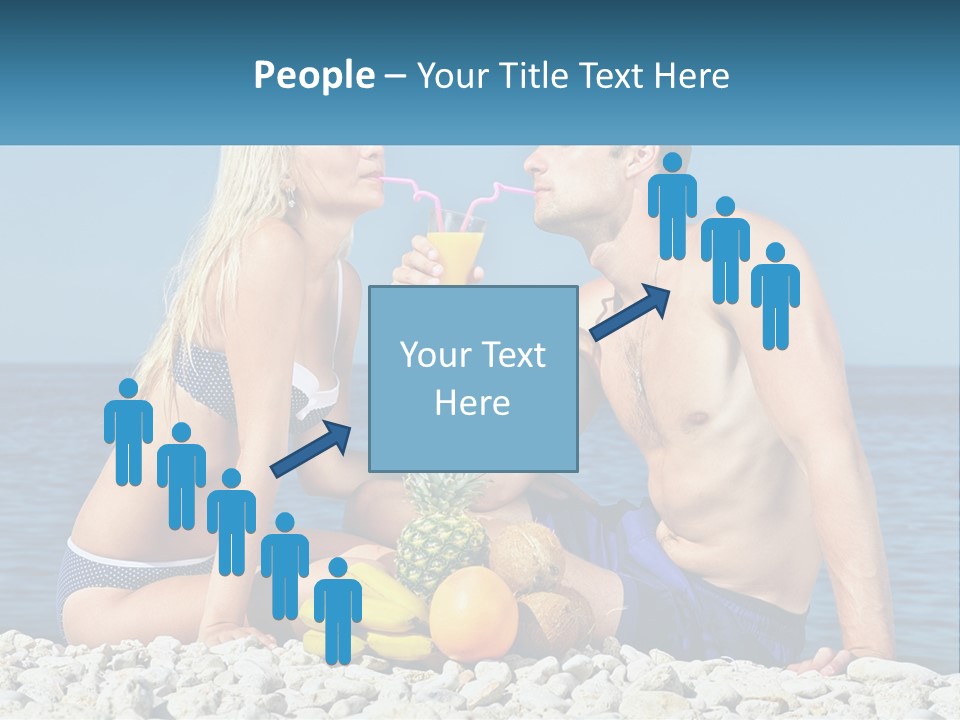 A Man And A Woman Sitting On The Beach With A Pineapple PowerPoint Template