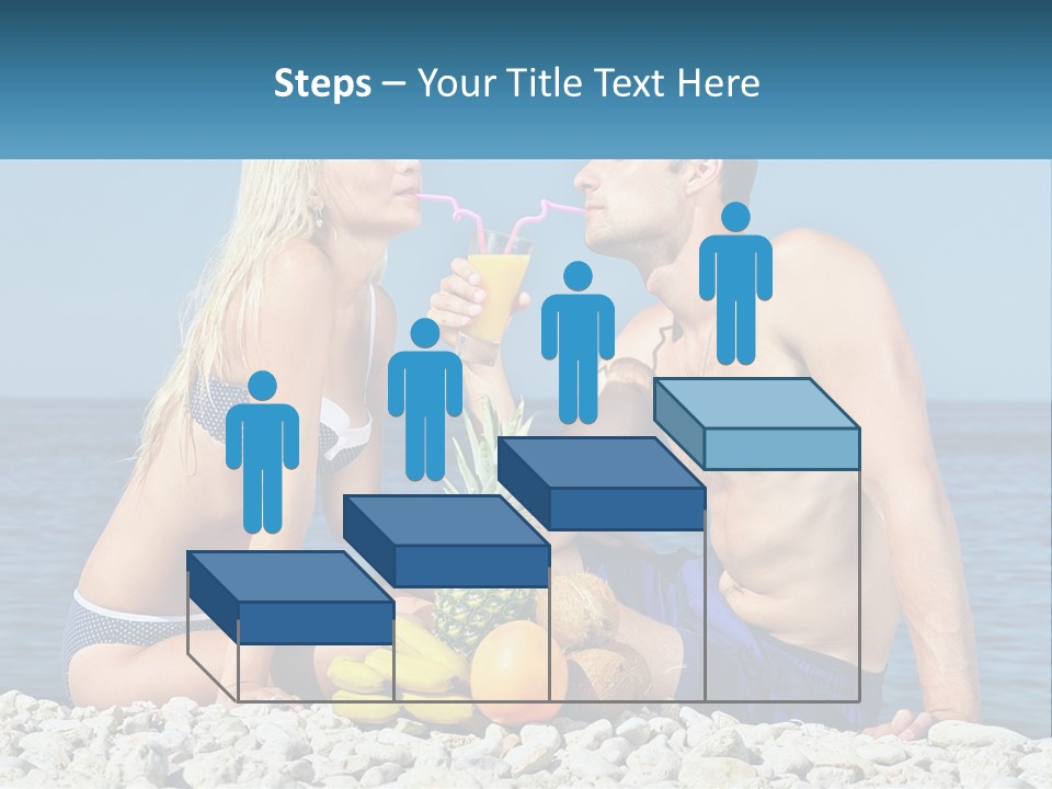A Man And A Woman Sitting On The Beach With A Pineapple PowerPoint Template