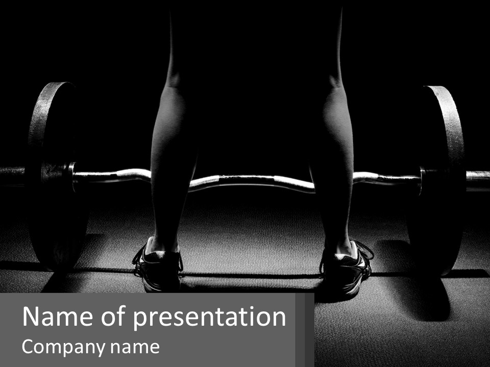 A Black And White Photo Of A Person's Feet On A Barbell PowerPoint Template