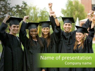 A Group Of People In Graduation Caps And Gowns PowerPoint Template