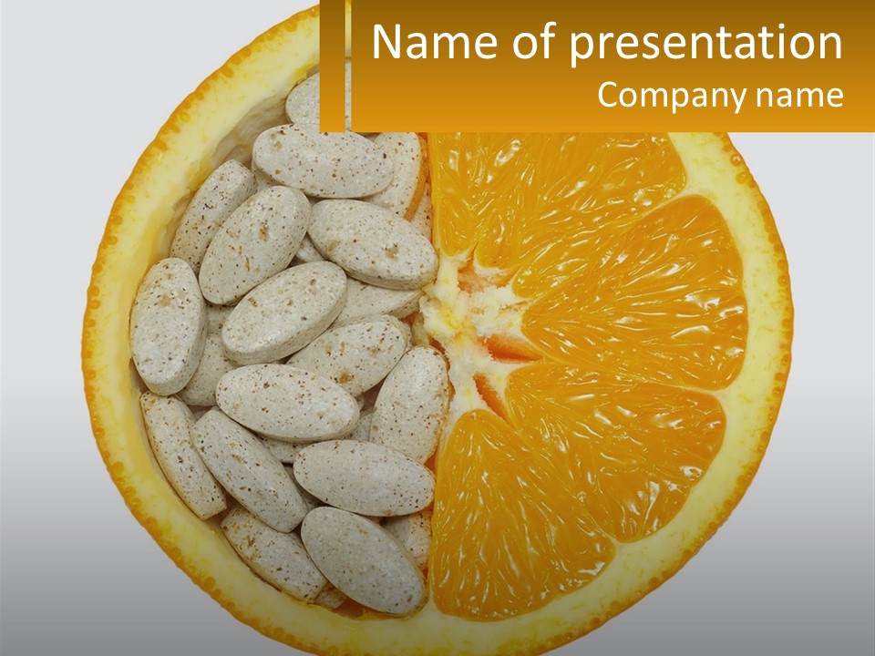 An Orange Slice With Pills In The Middle Of It PowerPoint Template