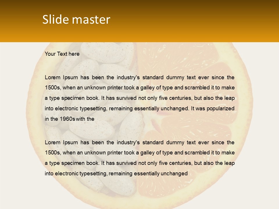 An Orange Slice With Pills In The Middle Of It PowerPoint Template