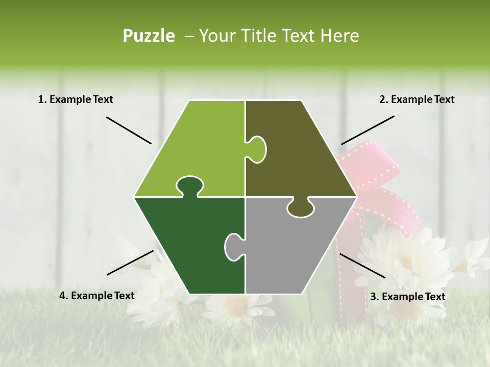 A Present Box With A Pink Ribbon And Daisies On The Grass PowerPoint Template