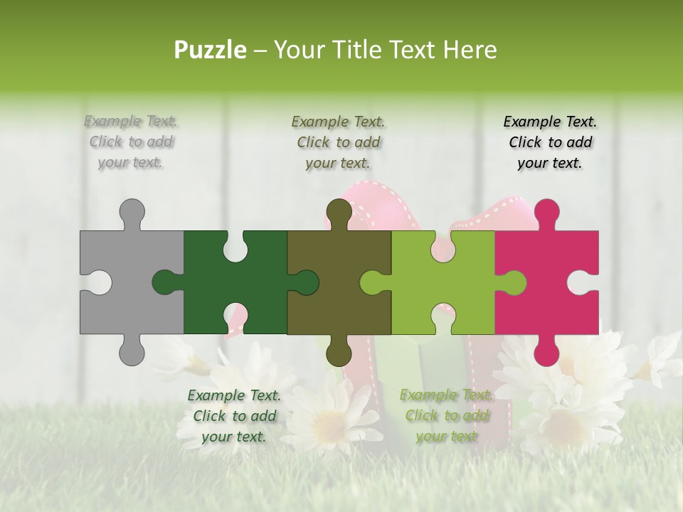 A Present Box With A Pink Ribbon And Daisies On The Grass PowerPoint Template