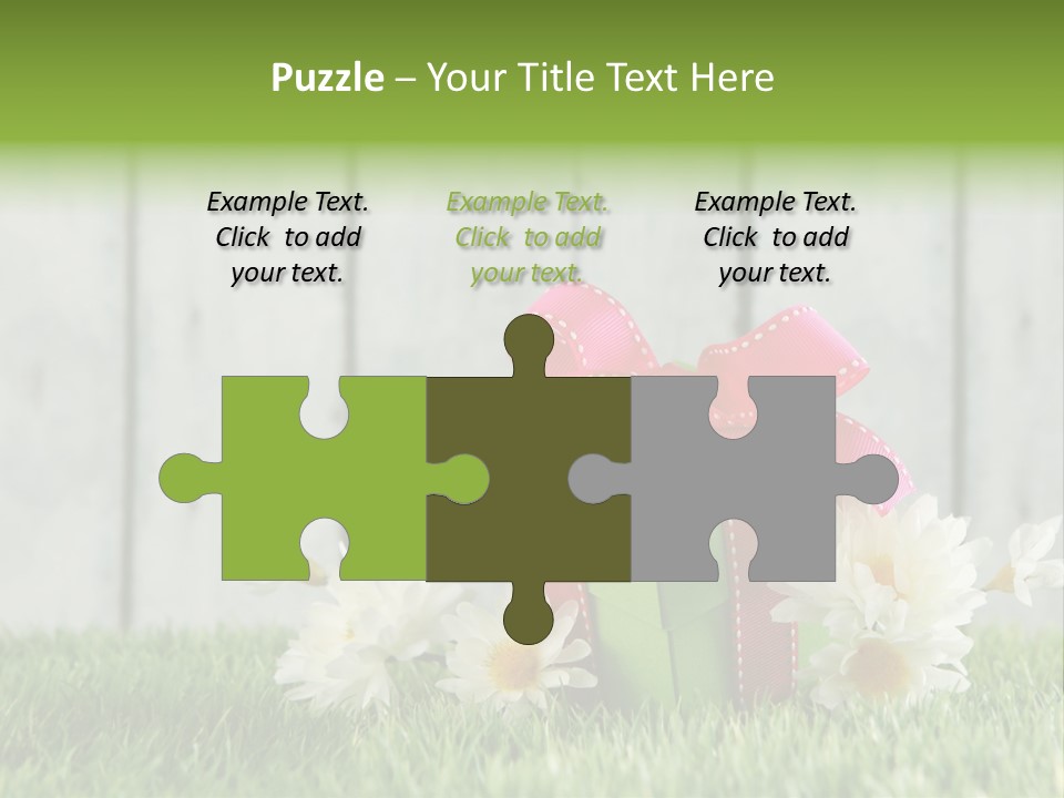 A Present Box With A Pink Ribbon And Daisies On The Grass PowerPoint Template