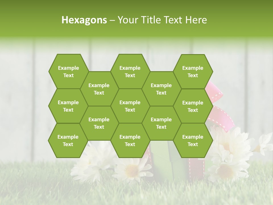 A Present Box With A Pink Ribbon And Daisies On The Grass PowerPoint Template