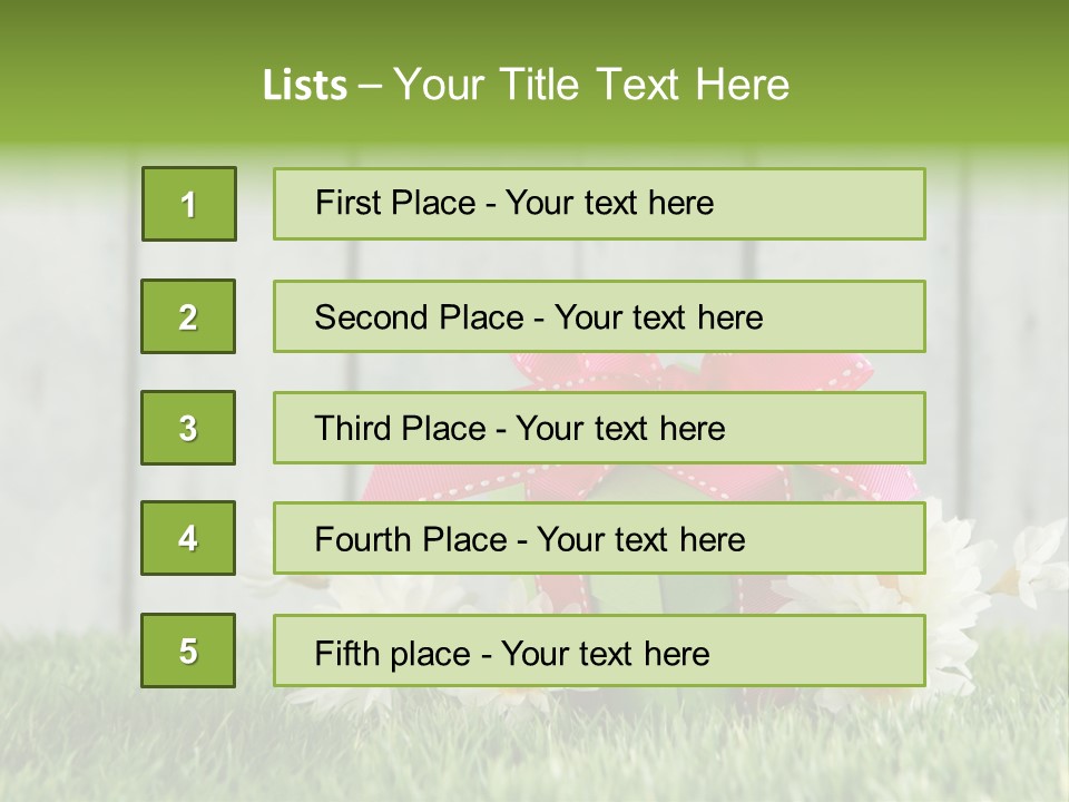 A Present Box With A Pink Ribbon And Daisies On The Grass PowerPoint Template