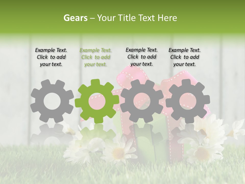 A Present Box With A Pink Ribbon And Daisies On The Grass PowerPoint Template