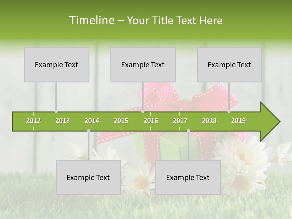 A Present Box With A Pink Ribbon And Daisies On The Grass PowerPoint Template