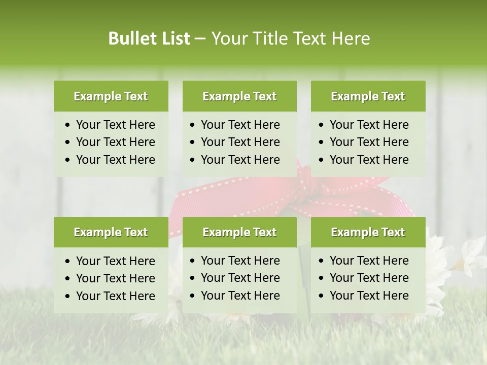A Present Box With A Pink Ribbon And Daisies On The Grass PowerPoint Template