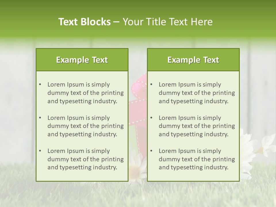 A Present Box With A Pink Ribbon And Daisies On The Grass PowerPoint Template