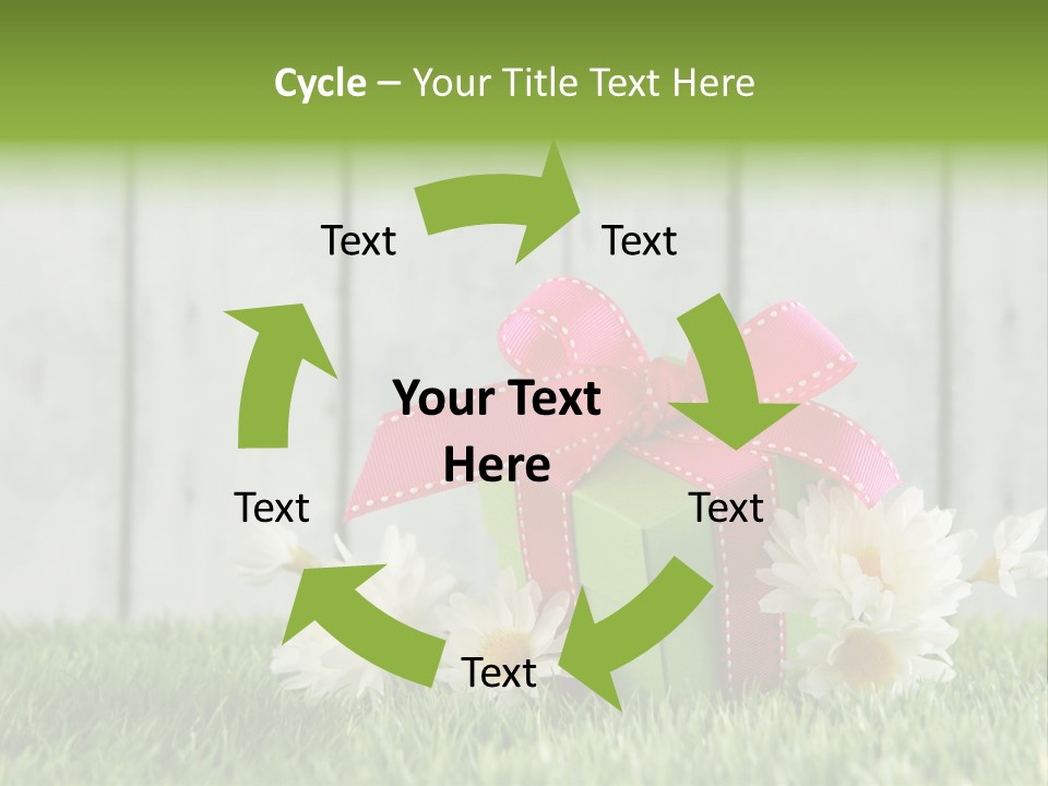 A Present Box With A Pink Ribbon And Daisies On The Grass PowerPoint Template