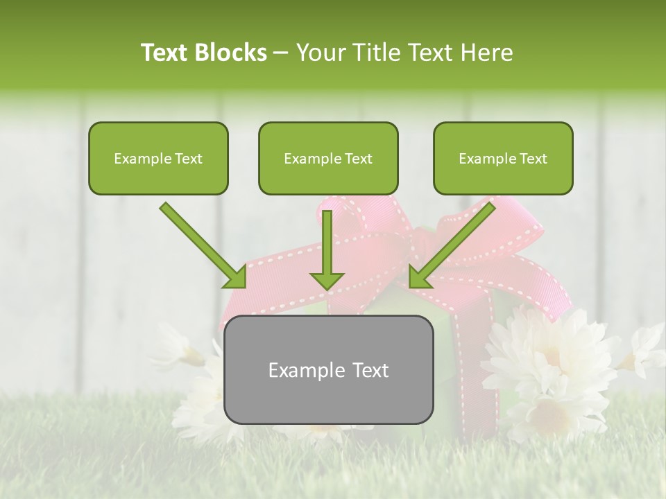 A Present Box With A Pink Ribbon And Daisies On The Grass PowerPoint Template