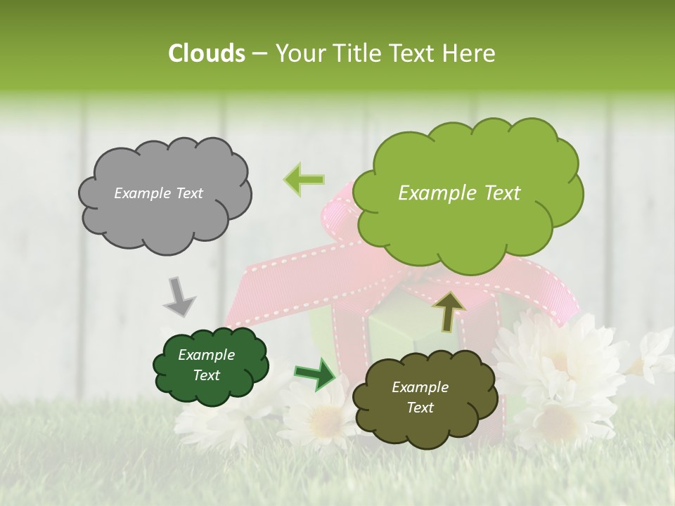 A Present Box With A Pink Ribbon And Daisies On The Grass PowerPoint Template