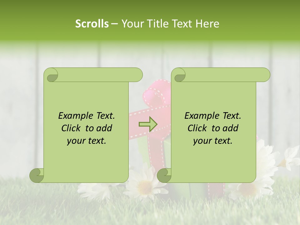 A Present Box With A Pink Ribbon And Daisies On The Grass PowerPoint Template