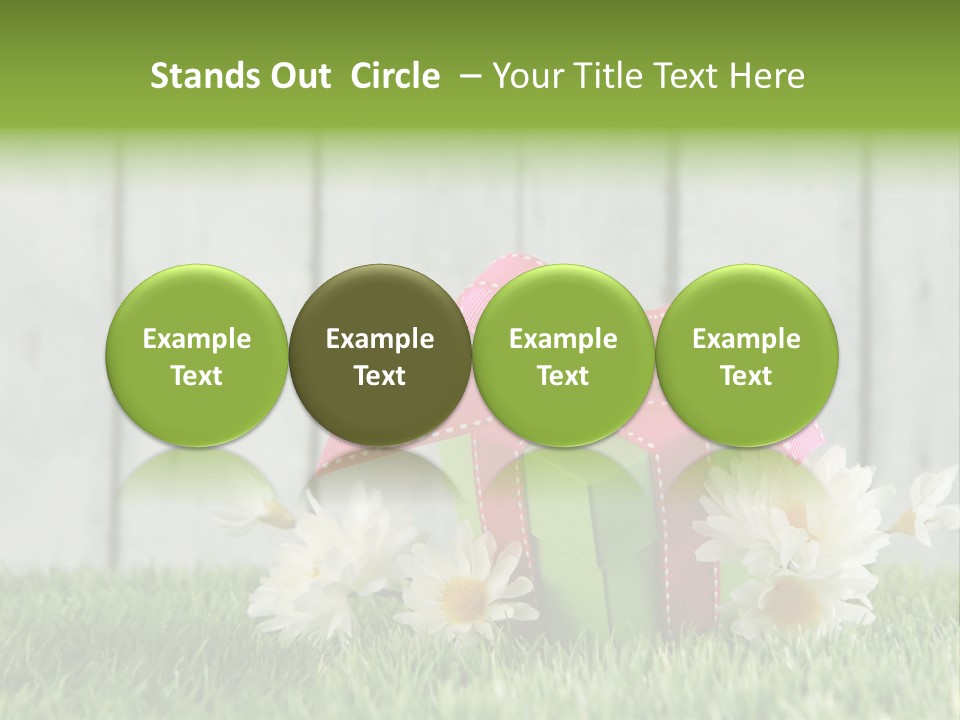 A Present Box With A Pink Ribbon And Daisies On The Grass PowerPoint Template