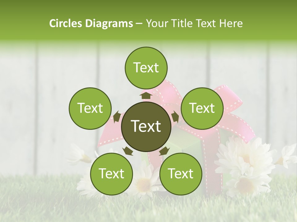 A Present Box With A Pink Ribbon And Daisies On The Grass PowerPoint Template