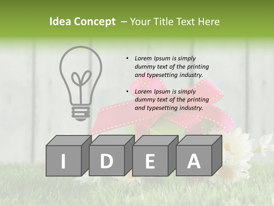 A Present Box With A Pink Ribbon And Daisies On The Grass PowerPoint Template