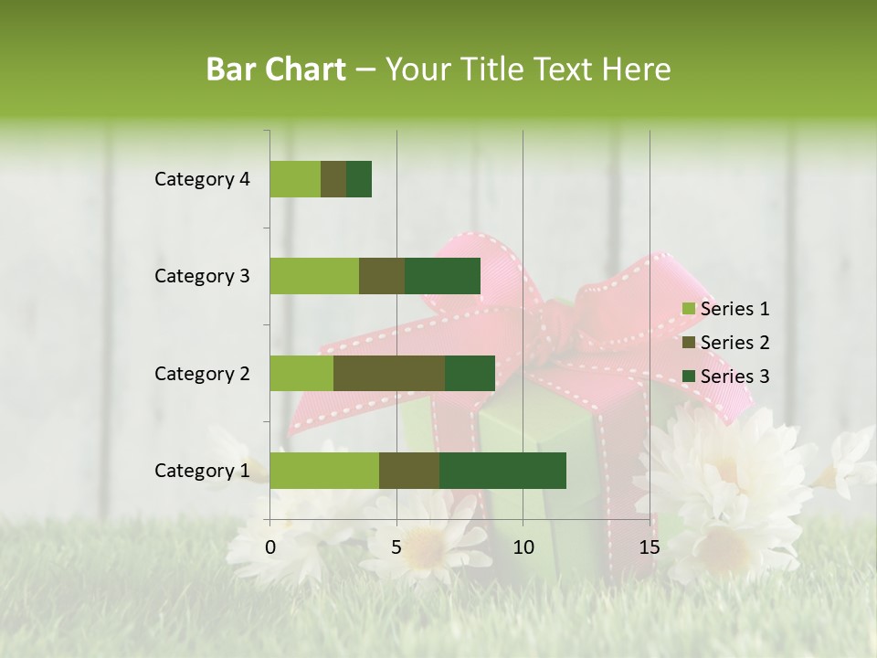 A Present Box With A Pink Ribbon And Daisies On The Grass PowerPoint Template