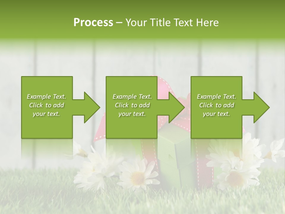 A Present Box With A Pink Ribbon And Daisies On The Grass PowerPoint Template
