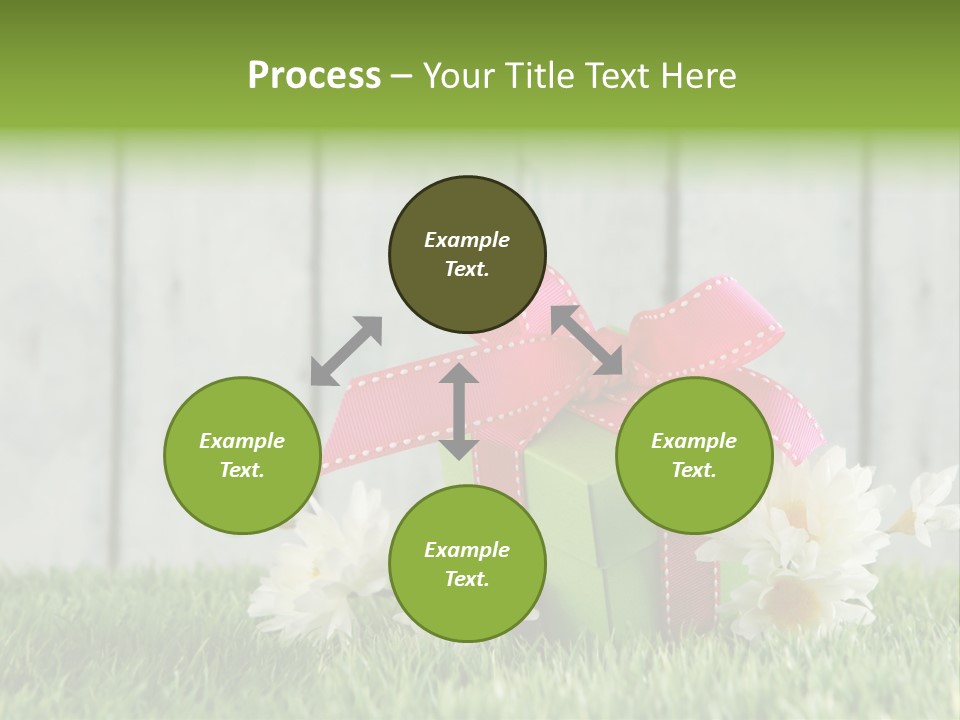 A Present Box With A Pink Ribbon And Daisies On The Grass PowerPoint Template