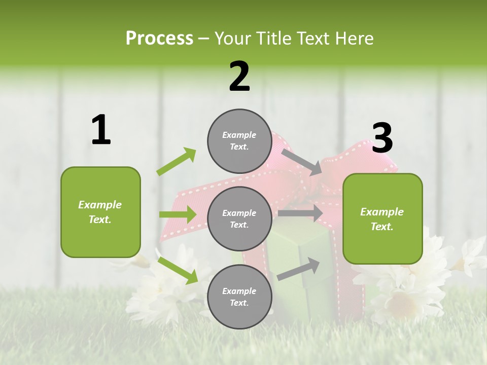 A Present Box With A Pink Ribbon And Daisies On The Grass PowerPoint Template