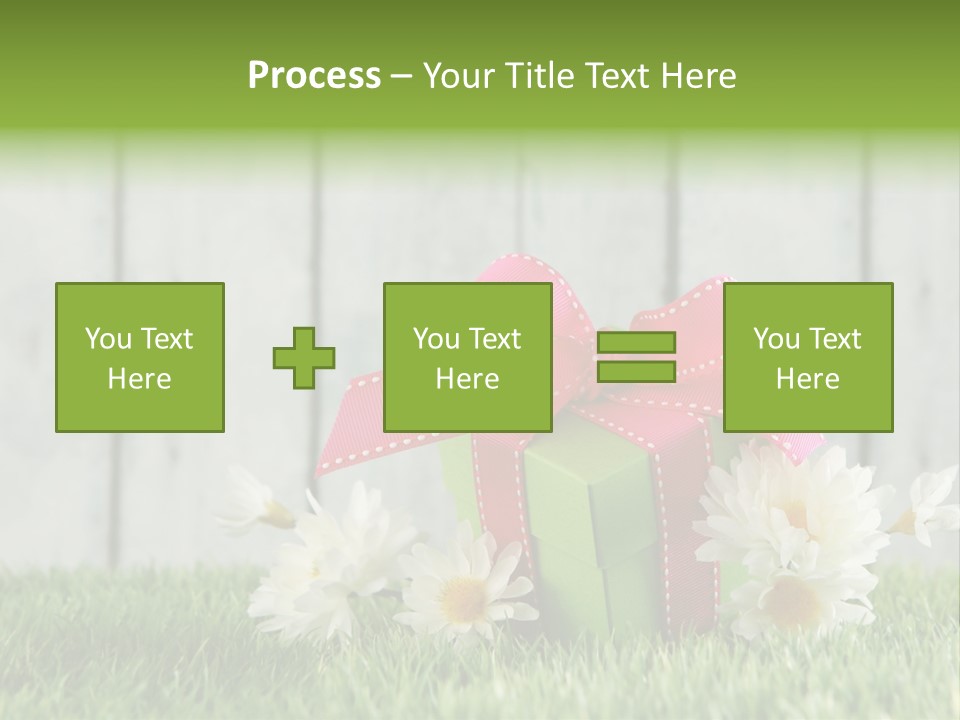 A Present Box With A Pink Ribbon And Daisies On The Grass PowerPoint Template