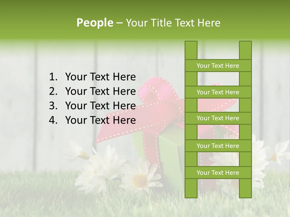 A Present Box With A Pink Ribbon And Daisies On The Grass PowerPoint Template
