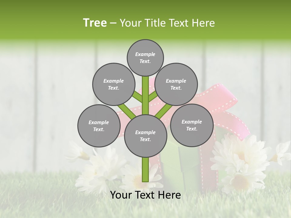 A Present Box With A Pink Ribbon And Daisies On The Grass PowerPoint Template