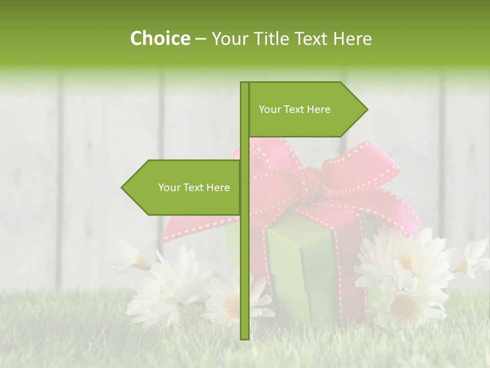 A Present Box With A Pink Ribbon And Daisies On The Grass PowerPoint Template