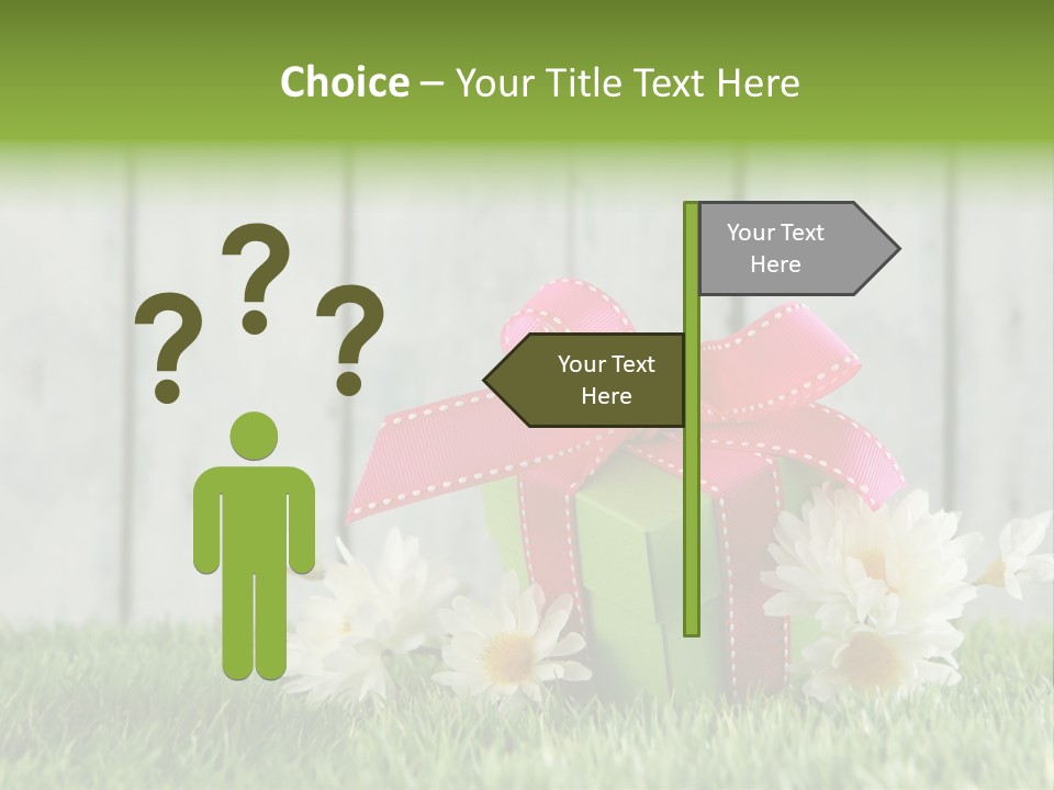 A Present Box With A Pink Ribbon And Daisies On The Grass PowerPoint Template