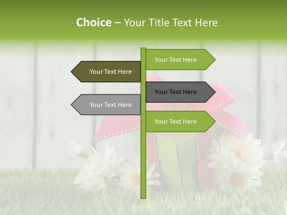 A Present Box With A Pink Ribbon And Daisies On The Grass PowerPoint Template